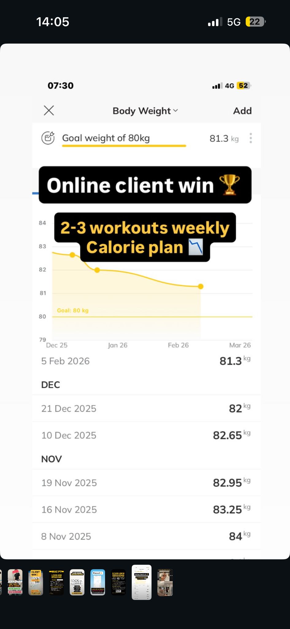 Online client weight loss โ goal weight reached
